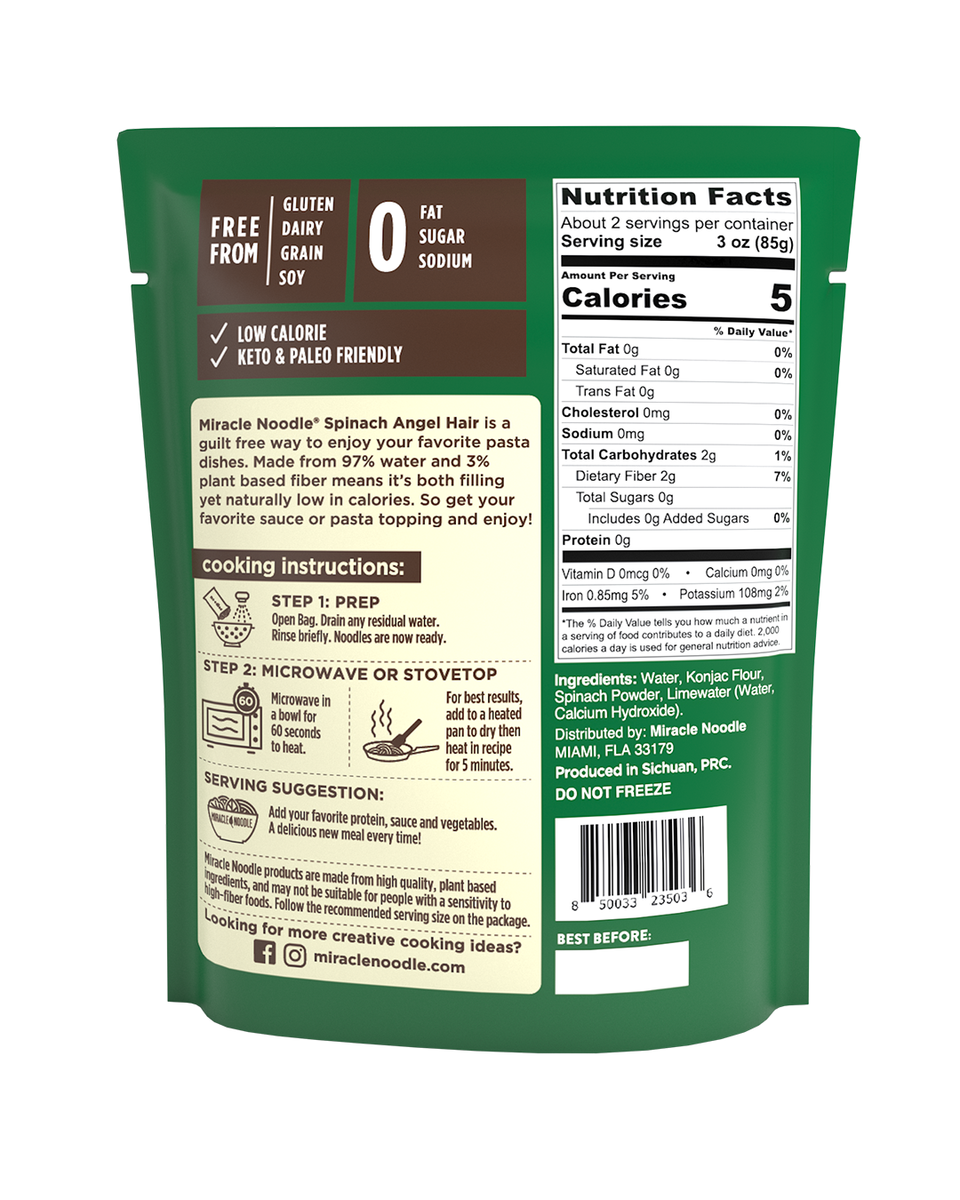 Miracle Noodle, Spinach Angel Hair 6 pack Red Mountain Weight Loss